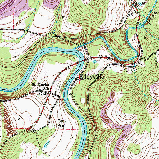 Topographic Map of Eddyville, PA