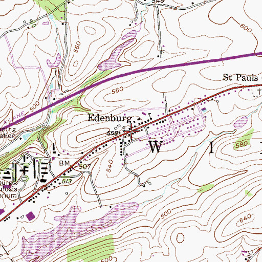 Topographic Map of Edenburg, PA