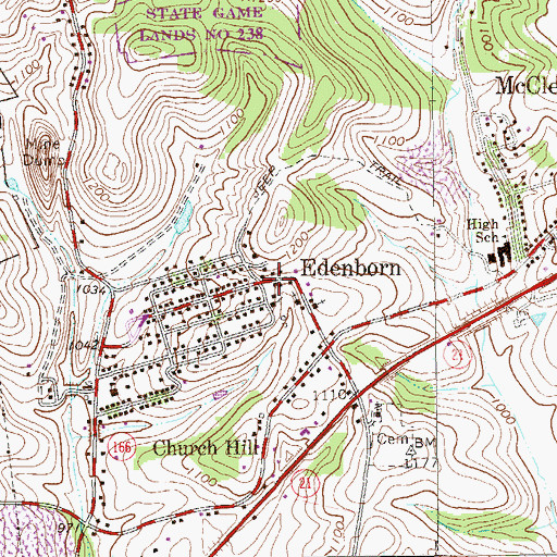 Topographic Map of Edenborn, PA