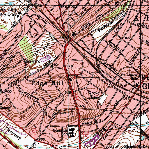 Topographic Map of Edge Hill, PA