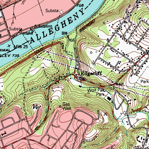 Topographic Map of Edgecliff, PA