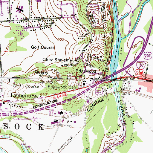 Topographic Map of Edgewood Cemetery, PA