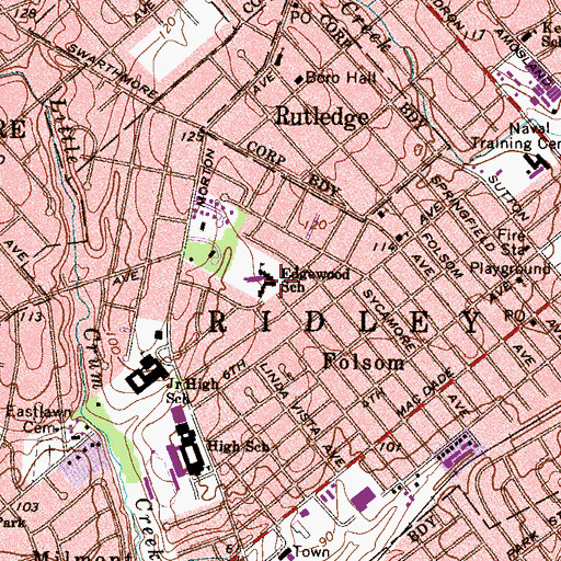 Topographic Map of Edgewood School, PA