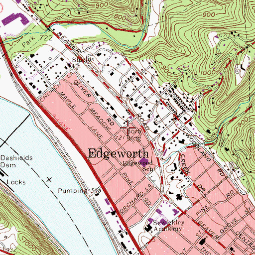 Topographic Map of Edgeworth, PA
