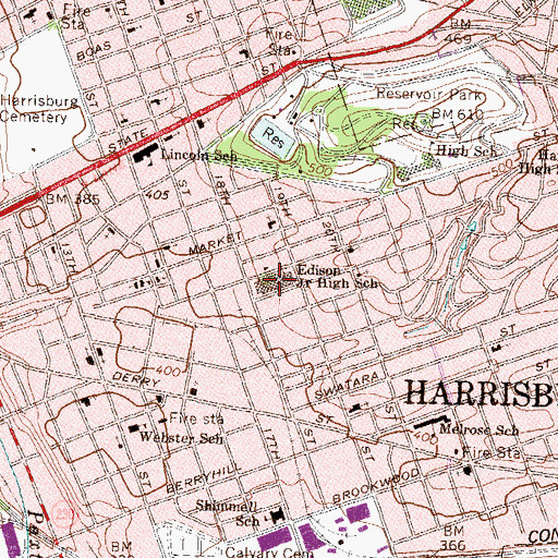 Topographic Map of Edison Junior High School, PA