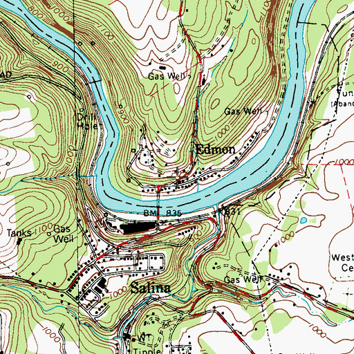 Topographic Map of Edmon, PA