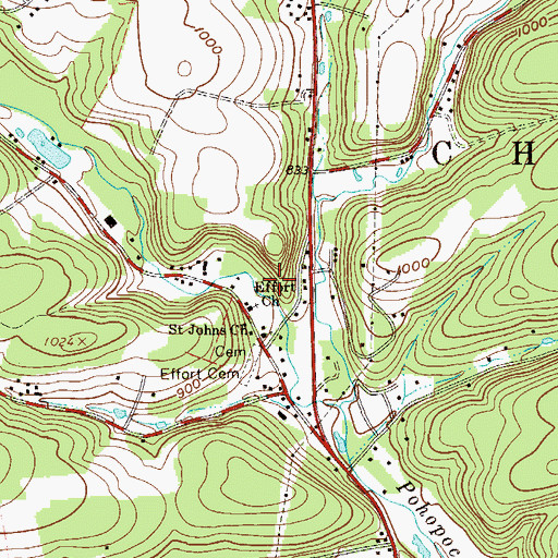 Topographic Map of Effort Church, PA