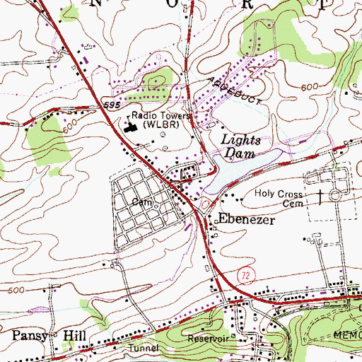 Topographic Map of Ebenezer, PA