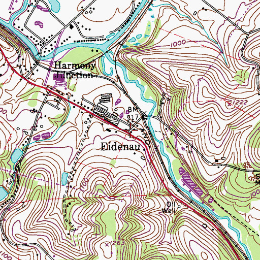 Topographic Map of Eidenau, PA