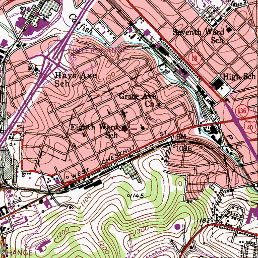 Topographic Map of Eighth Ward School, PA