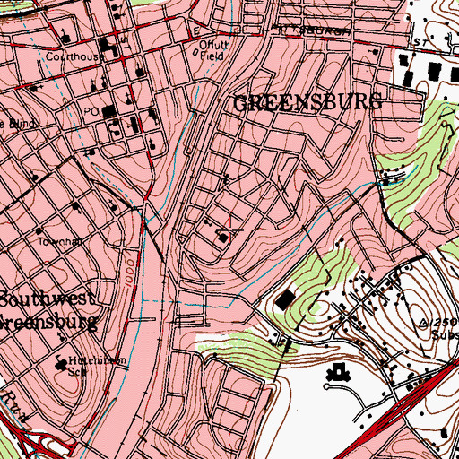 Topographic Map of Eighth Ward School, PA