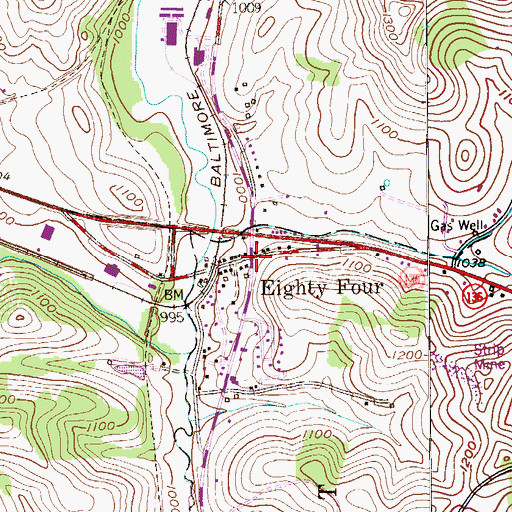 Topographic Map of Eighty Four, PA