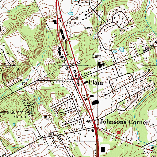 Topographic Map of Elam, PA