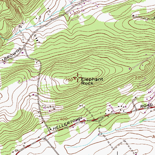 Topographic Map of Elephant Rock, PA