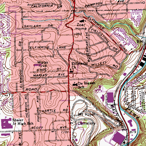 Topographic Map of Elfinwild Church, PA