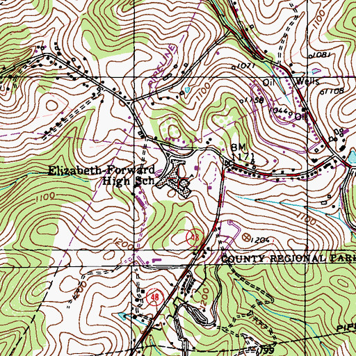 Topographic Map of Elizabeth-Forward High School, PA