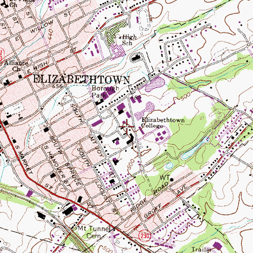 Topographic Map of Elizabethtown College, PA