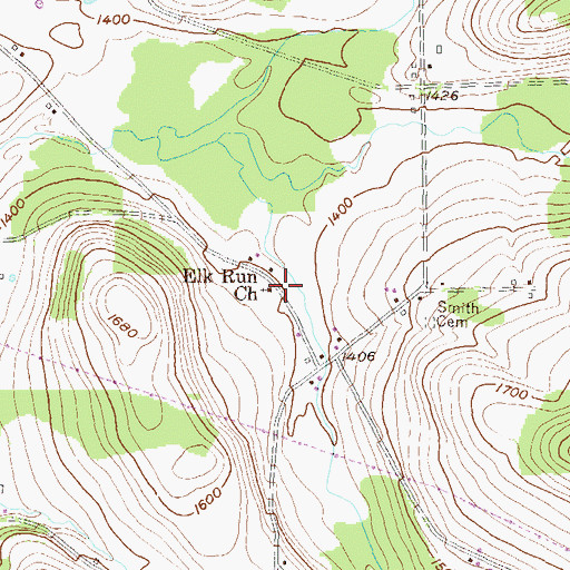 Topographic Map of Elk Run Church, PA