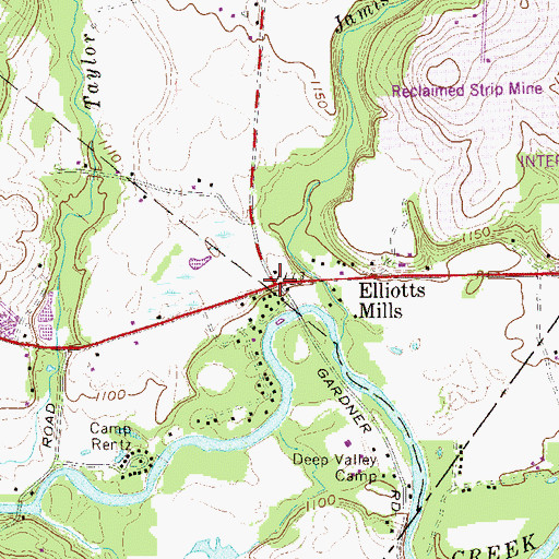 Topographic Map of Elliotts Mills, PA