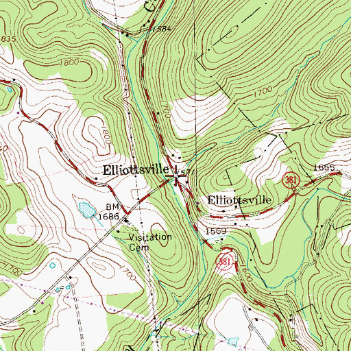 Topographic Map of Elliottsville, PA