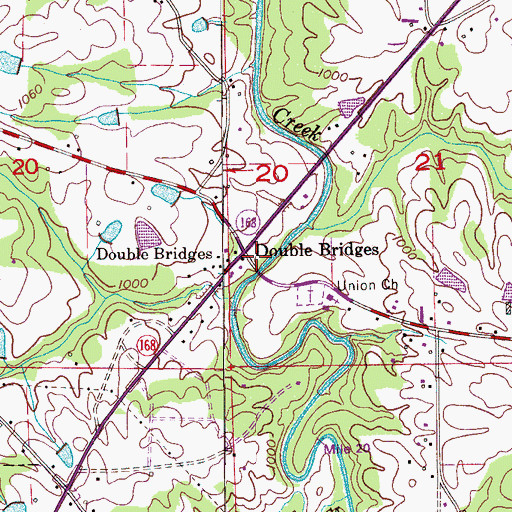 Topographic Map of Double Bridges, AL