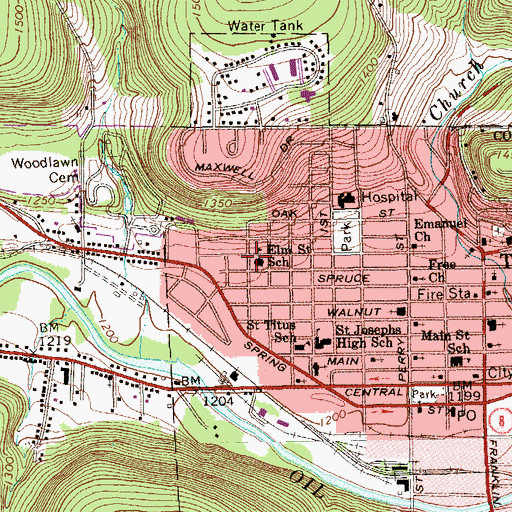 Topographic Map of Elm Street School, PA