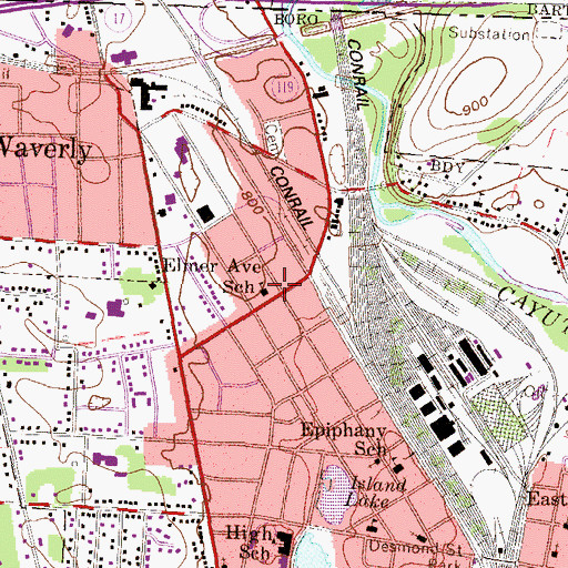 Topographic Map of Elmer Avenue School, PA