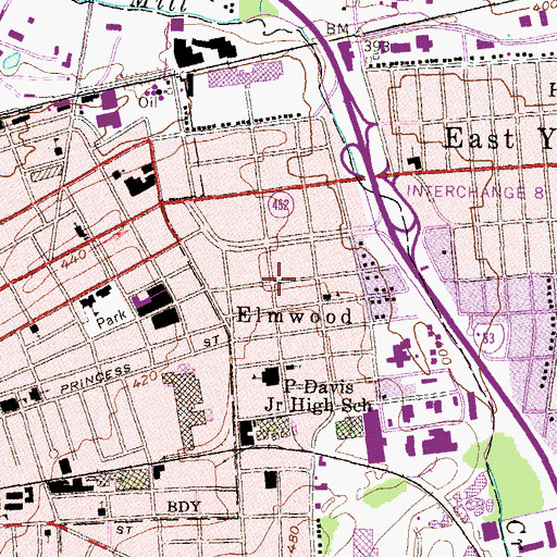 Topographic Map of Elmwood, PA