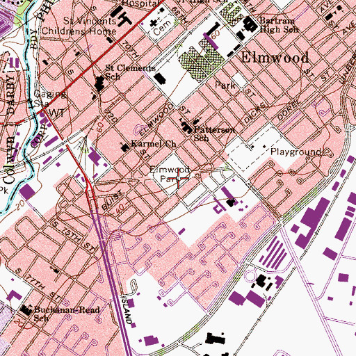 Topographic Map of Elmwood Park, PA