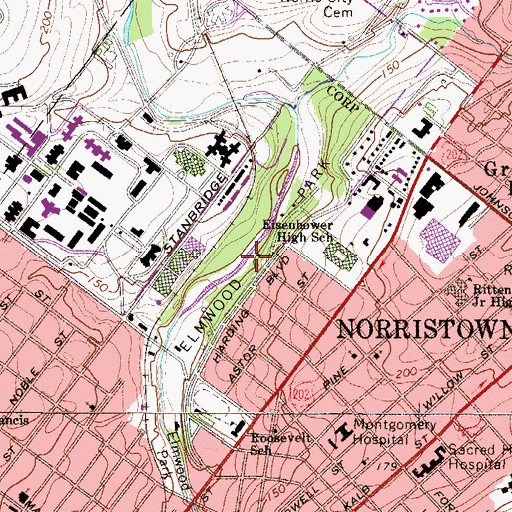 Topographic Map of Elmwood Park, PA
