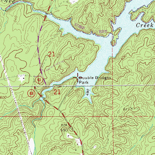 Topographic Map of Double Bridges Park, AL