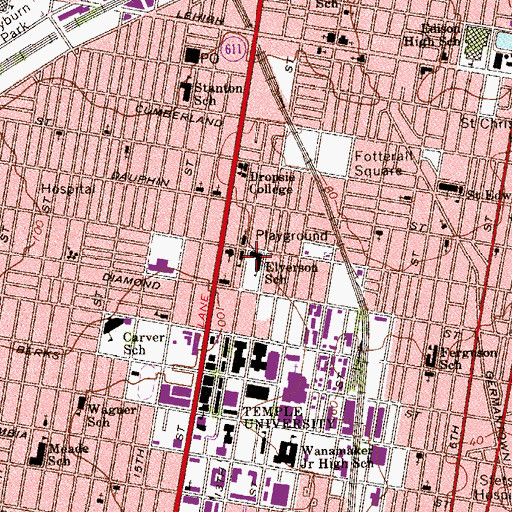 Topographic Map of Elverson School, PA