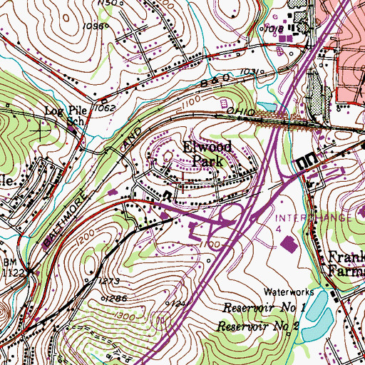 Topographic Map of Elwood Park, PA