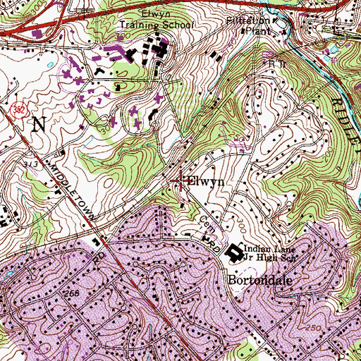 Topographic Map of Elwyn, PA