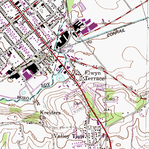 Topographic Map of Elwyn Terrace, PA