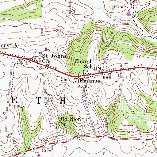 Topographic Map of Emanuel Church, PA
