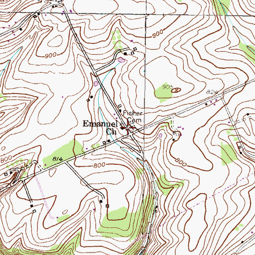 Topographic Map of Emanuel Church, PA