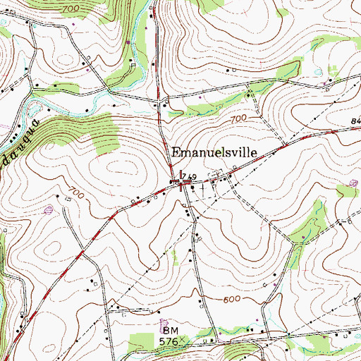 Topographic Map of Emanuelsville, PA