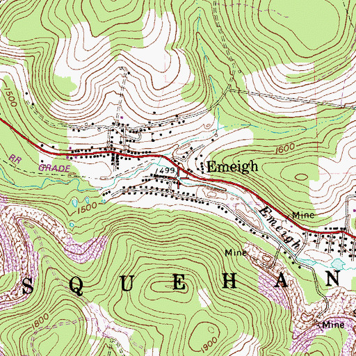 Topographic Map of Emeigh, PA