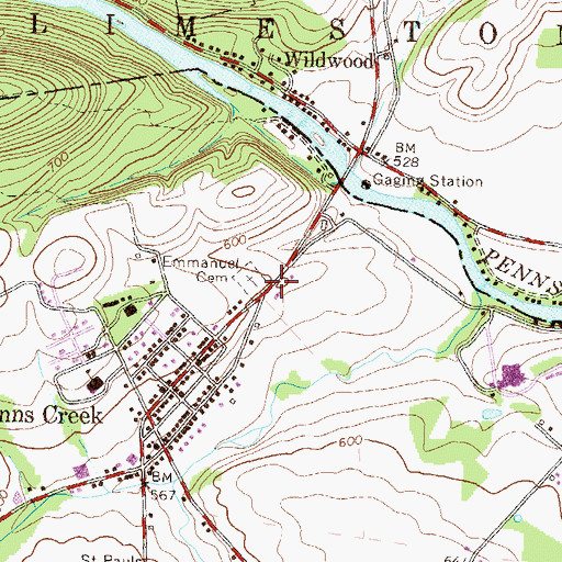 Topographic Map of Emmanuel Cemetery, PA