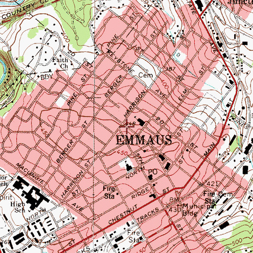 Topographic Map of Emmaus, PA