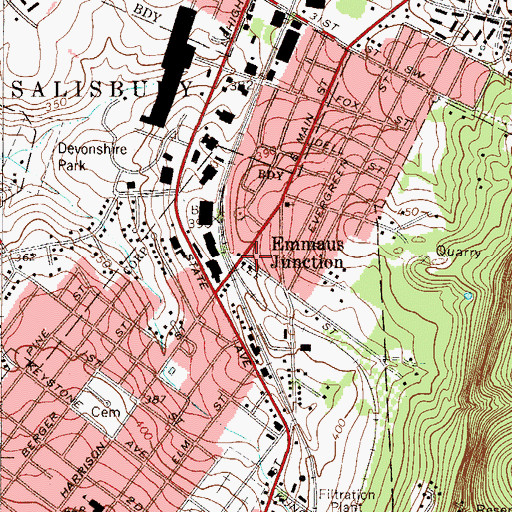 Topographic Map of Emmaus Junction, PA