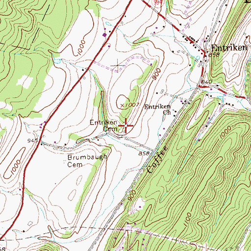 Topographic Map of Entriken Cemetery, PA