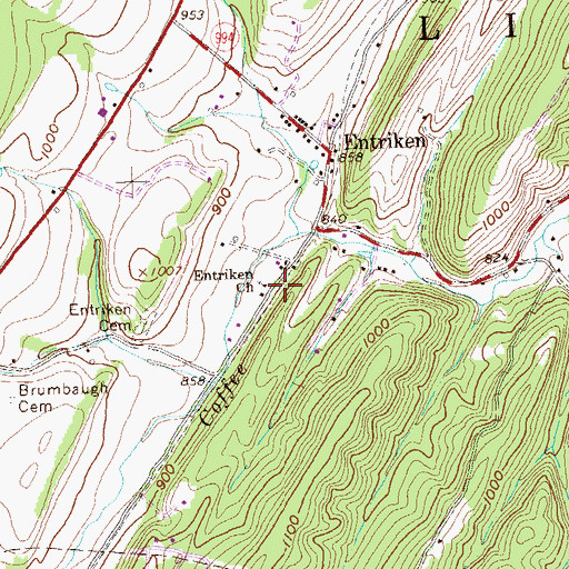 Topographic Map of Entriken Church, PA