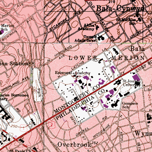 Topographic Map of Episcopal Academy, PA