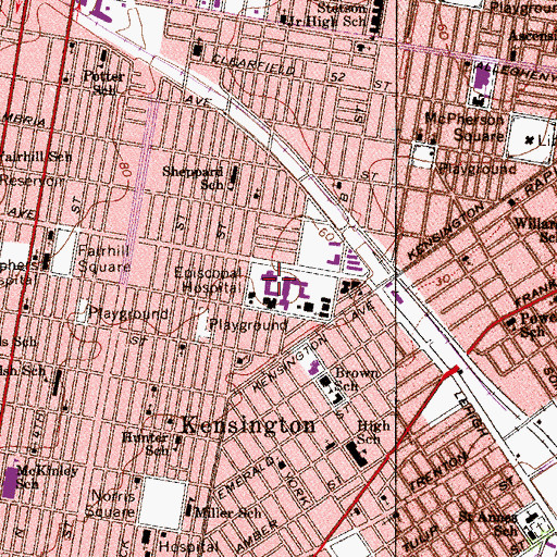 Topographic Map of Temple University Episcopal Campus, PA