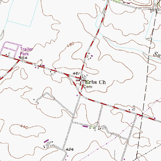 Topographic Map of Erbs Church, PA