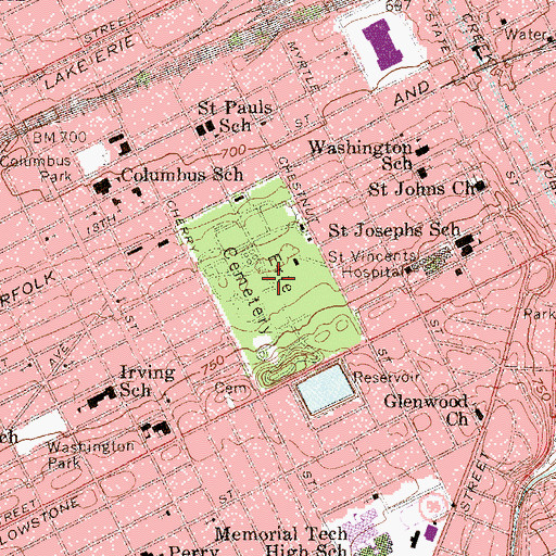 Topographic Map of Erie Cemetery, PA