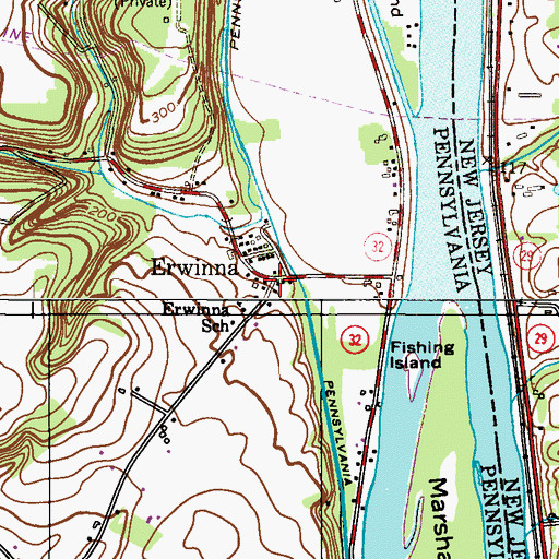 Topographic Map of Erwinna, PA