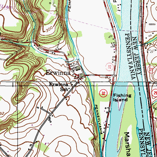 Topographic Map of Erwinna School, NJ